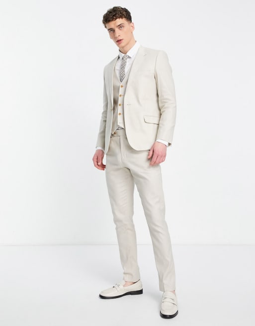 ASOS DESIGN – Kamiennobeżowy obcisły garnitur z lnu