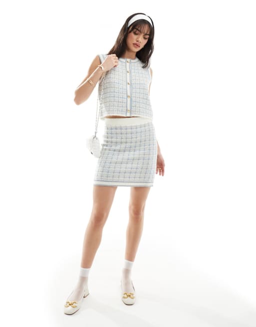 ASOS DESIGN knit boucle vest & mini skirt set in blue