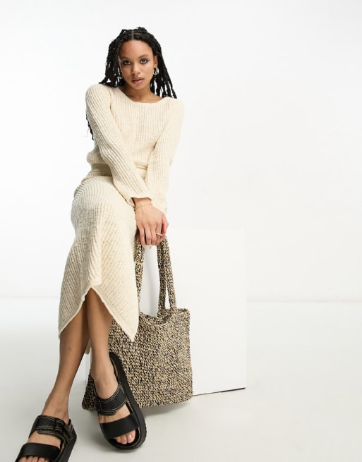 ASOS DESIGN knit sweater and maxi skirt set in textured ladder stitch in  cream