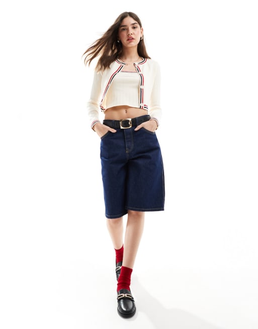 ASOS DESIGN knitted bandeau & split front cardigan set with tipping detail
