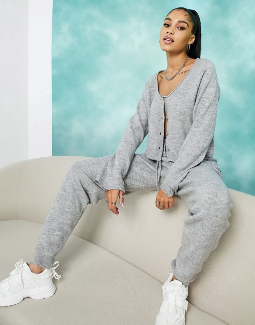ASOS DESIGN knitted cardi and jogger co-ord in grey