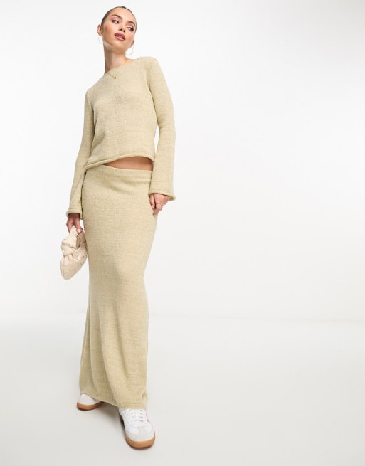 ASOS DESIGN knitted maxi skirt co-ord in ecru