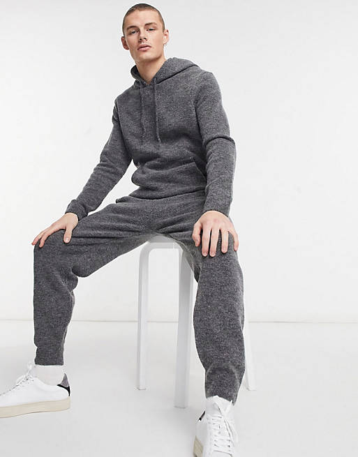 ASOS DESIGN knitted soft yarn co-ord in charcoal