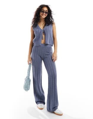 ASOS DESIGN knitted waistcoat & trouser in pointelle stitch blue co ord |
