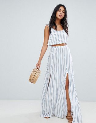 ASOS DESIGN knot twist jersey beach co-ord top and skirt in stripe