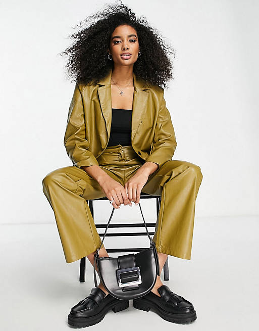 ASOS DESIGN leather look suit in green