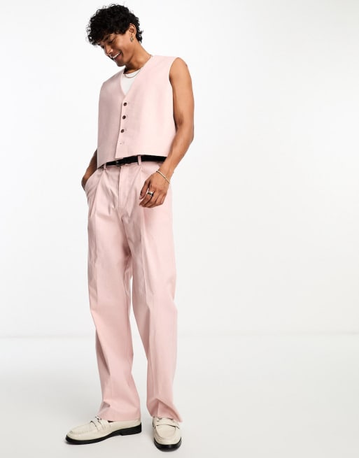 ASOS DESIGN linen mix cropped suit in pink