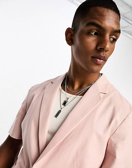 ASOS DESIGN linen-mix suit in pink | ASOS