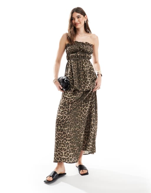 ASOS DESIGN - Linnen co-ord set met top en maxirok met luipaardprint