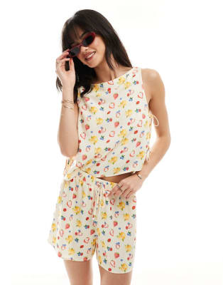 ASOS DESIGN - Linnen set met top met gestrikte zijkanten en shorts