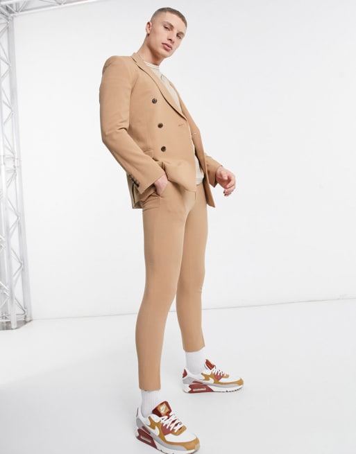 ASOS DESIGN – Ljusbrun dubbelknäppt kostym med supersmal passform