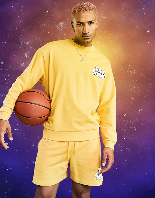 ASOS DESIGN Space Jam: A New Legacy co-ord oversized crew neck with Tune Squad print in yellow