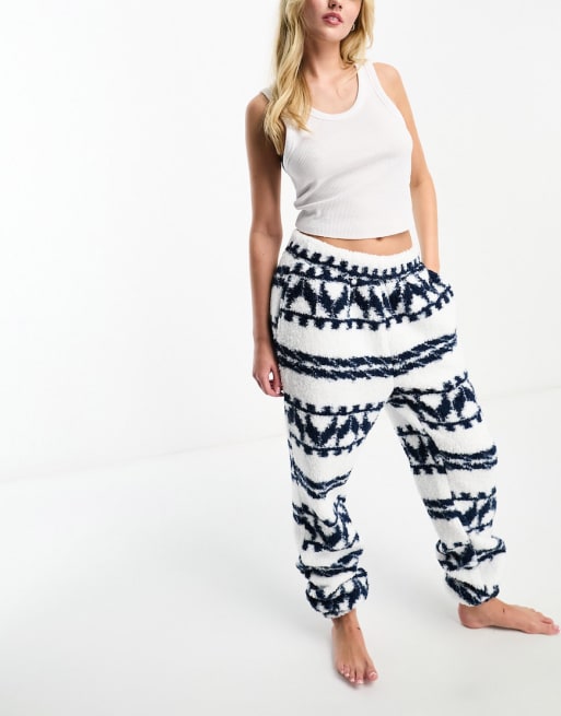 ASOS DESIGN lounge co-ord alpine cloud fleece set in white & navy