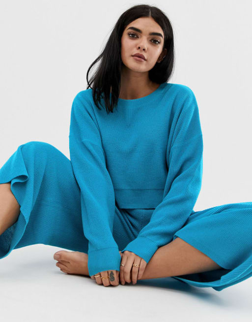 ASOS DESIGN lounge knitted relaxed sweat & culottes