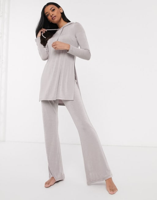 ASOS DESIGN lounge mix & match slinky hoodie and flared trouser set