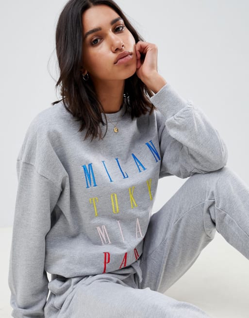 ASOS DESIGN - Lounge - Multi city - Oversized sweattop en oversized joggingbroek