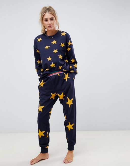ASOS DESIGN – Lounge – Oversized-Sweatshirt und Jogginghose mit Stern-Print und kontrastierendem Taillenbund