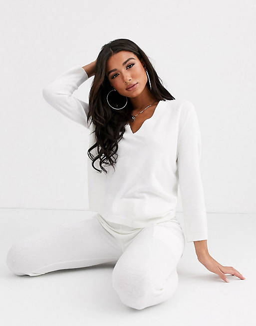 ASOS DESIGN lounge premium knitted lash plunge sweater & jogger with pockets