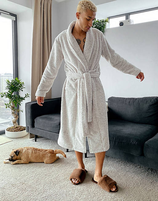 Lounge robe in fleece Asos Men Clothing Loungewear Bathrobes 