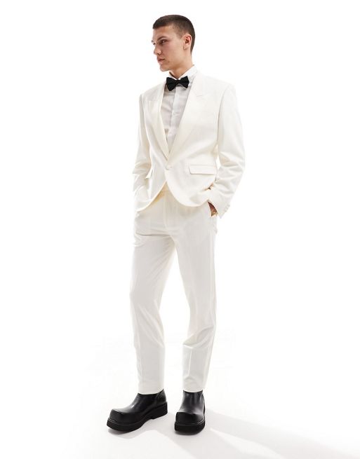  ASOS DESIGN low break slim tuxedo suit in cream
