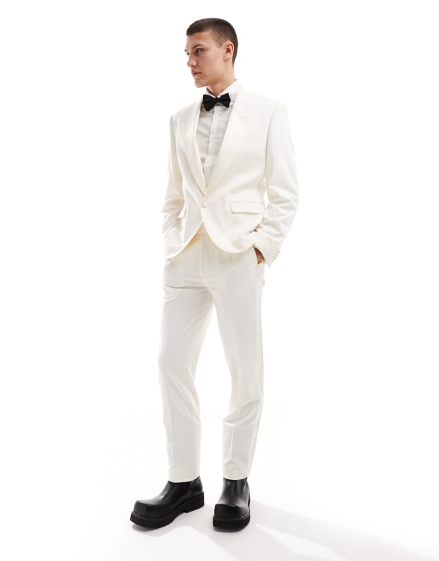 ASOS DESIGN - low break slim tuxedo suit in cream