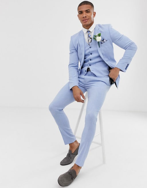 ASOS DESIGN Mariage Costume super slim effet hachure Bleu clair ASOS