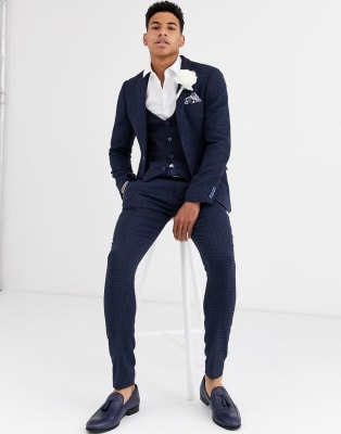 ASOS DESIGN - Mariage - Costume ultra slim en laine mélangée à petits carreaux - Bleu