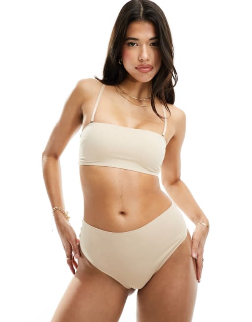 ASOS DESIGN – Marina – Beżowy gładki zestaw z biustonoszem z trójkątnymi miseczkami