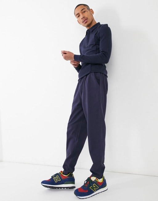 ASOS DESIGN – Marinblått formellt set i pikématerial