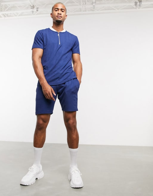 ASOS DESIGN - Marineblåt tekstureret materiale - Del af sæt