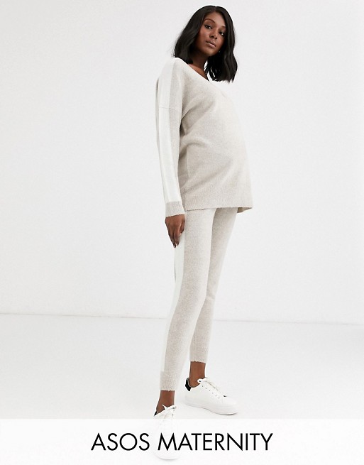 ASOS DESIGN Maternity co-ord with tipping in Stone
