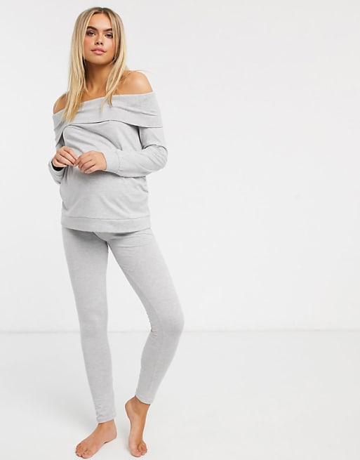 ASOS DESIGN Maternity lounge off shoulder sweat & over the bump legging set | ASOS