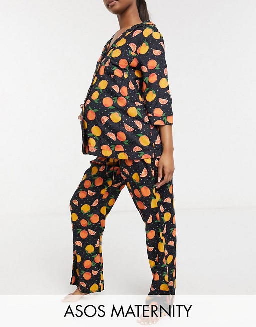 ASOS DESIGN Maternity mix & match 100% modal orange print pyjama shirt