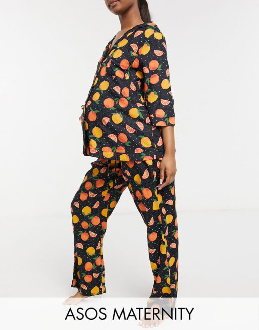 ASOS DESIGN Maternity mix & match 100% modal orange print set