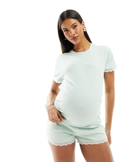 FhyzicsShops DESIGN Maternity - Mix & Match - Completo premaman verde a coste e con pizzo