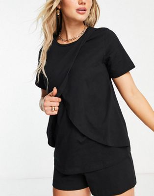 ASOS DESIGN Maternity mix & match jersey pyjama nursing tee in black