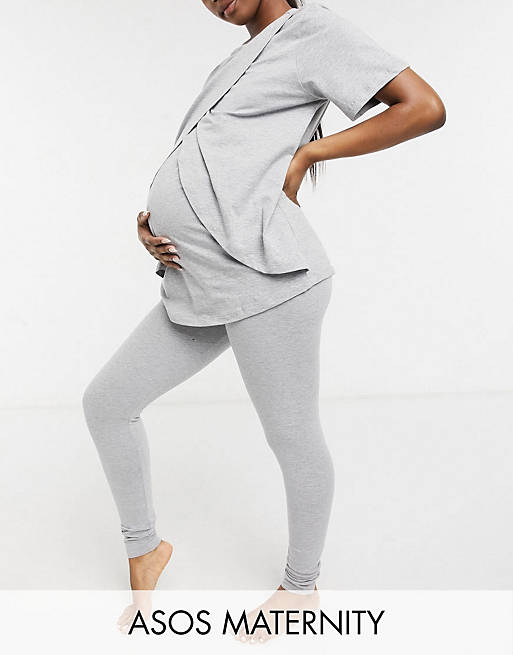 ASOS DESIGN Maternity mix & match jersey set in gray heather