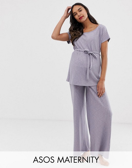ASOS DESIGN Maternity mix & match lounge off shoulder top with tie & trouser