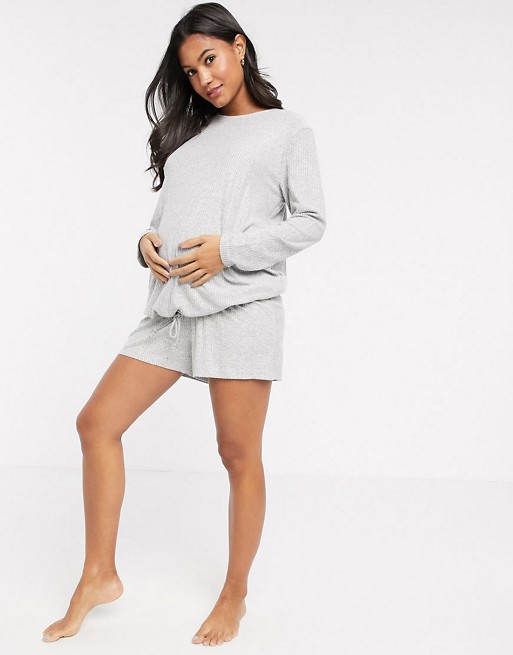 ASOS DESIGN Maternity mix & match lounge super soft long sleeve top and short