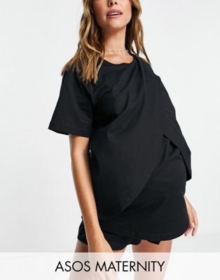 ASOS DESIGN Maternity mix & match cotton pyjama nursing tee in black - BLACK