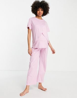 ASOS DESIGN Maternity mix & match cotton pyjama set in pink