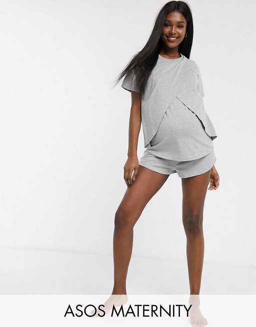 ASOS DESIGN Maternity mix & match pyjama jersey cross over nursing tee & short