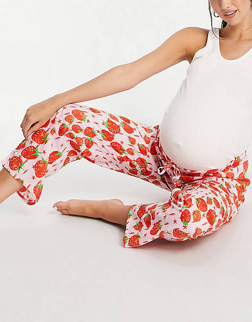 ASOS DESIGN Maternity mix & match modal lightning bolt strawberry pyjama trouser in pink