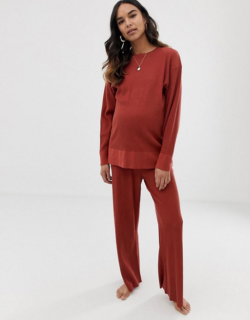 ASOS DESIGN Maternity premium lounge knitted dropped sleeve sweat and trouser