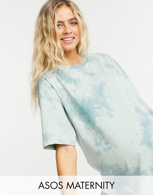ASOS DESIGN Maternity co-ord oversized t-shirt in tonal tie dye in washed mint