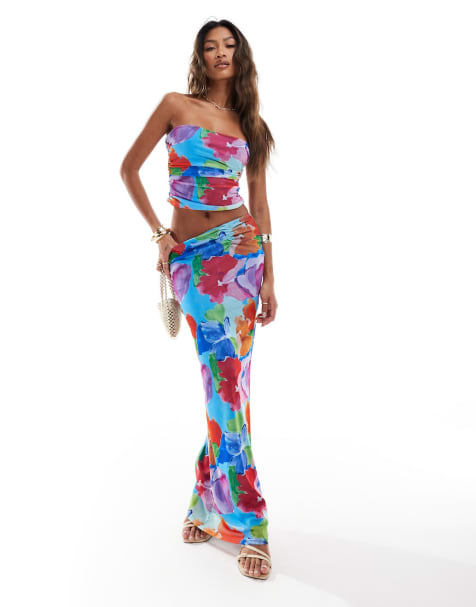 ASOS DESIGN mesh co-ord in bright floral print - view 1
