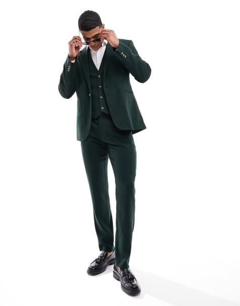 ASOS DESIGN microtexture wedding slim suit in forest green - view 1