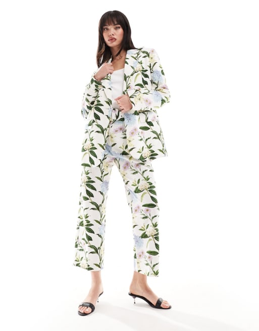 ASOS DESIGN – Mieszaj i łącz – Elegancki lniany zestaw w kwiatowy wzór