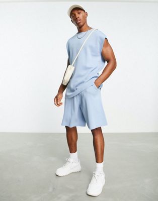 ASOS DESIGN milano knit basketball shorts co-ord in blue