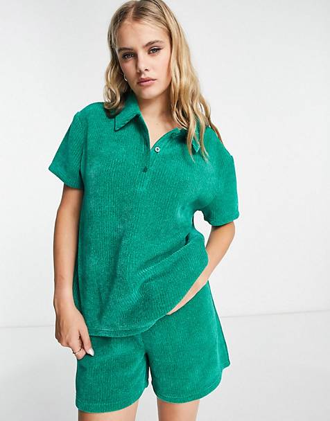 Asos Donna Abbigliamento Abbigliamento per la notte Loungewear Completo da casa in velour verde-azzurro con canotta taglio corto Vienna 